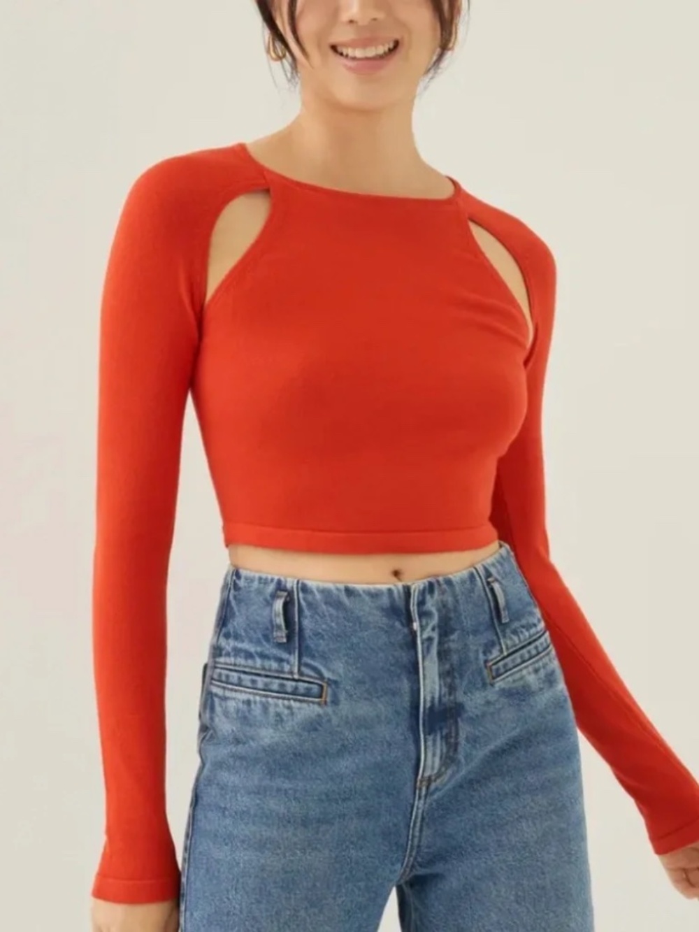 Love Bonito Vermillion Long sleeve Crop Top with cutout USA 8 NWT